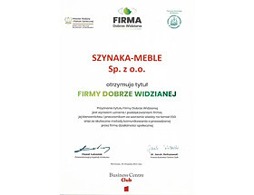 Szynaka Meble wyróżniona tytułem Firma Dobrze Widziana