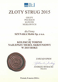 Meble Torino nagrodzone Złotym Strugiem 2015